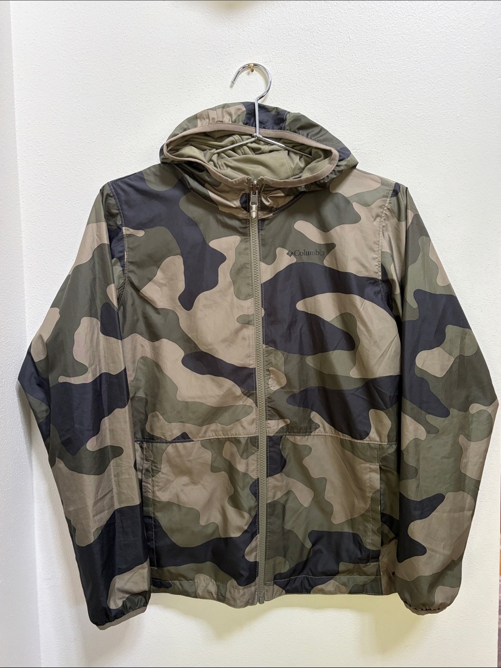 Columbia Olive Green Kids Hooded Rain Jacket